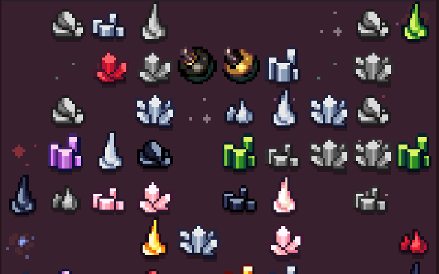 A wall of ores and gemstones above a mine cart
